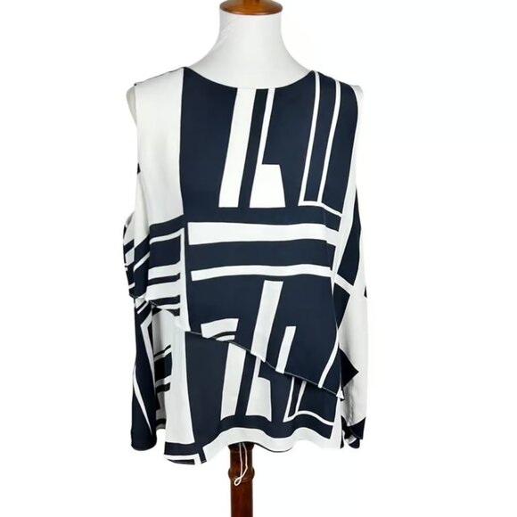 Hobbs London Women's Sleeveless Top Size 14 Black White Geometric Print - Picture 1 of 4